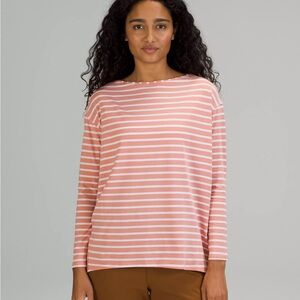 Lululemon Back In Action Striped Long Sleeve Top - Pink and White